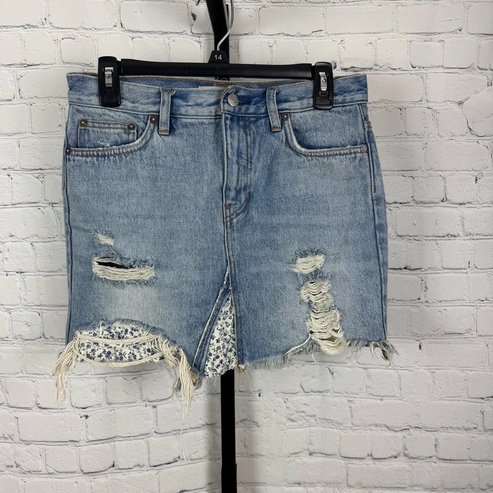 We the Free Distressed Denim Mini Skirt Size 26